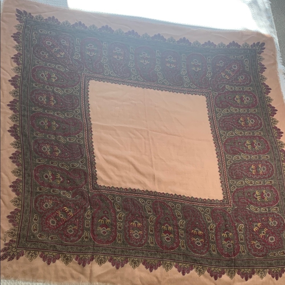 Echo large square wool scarf peach, burgundy, green - Picture 2 of 8